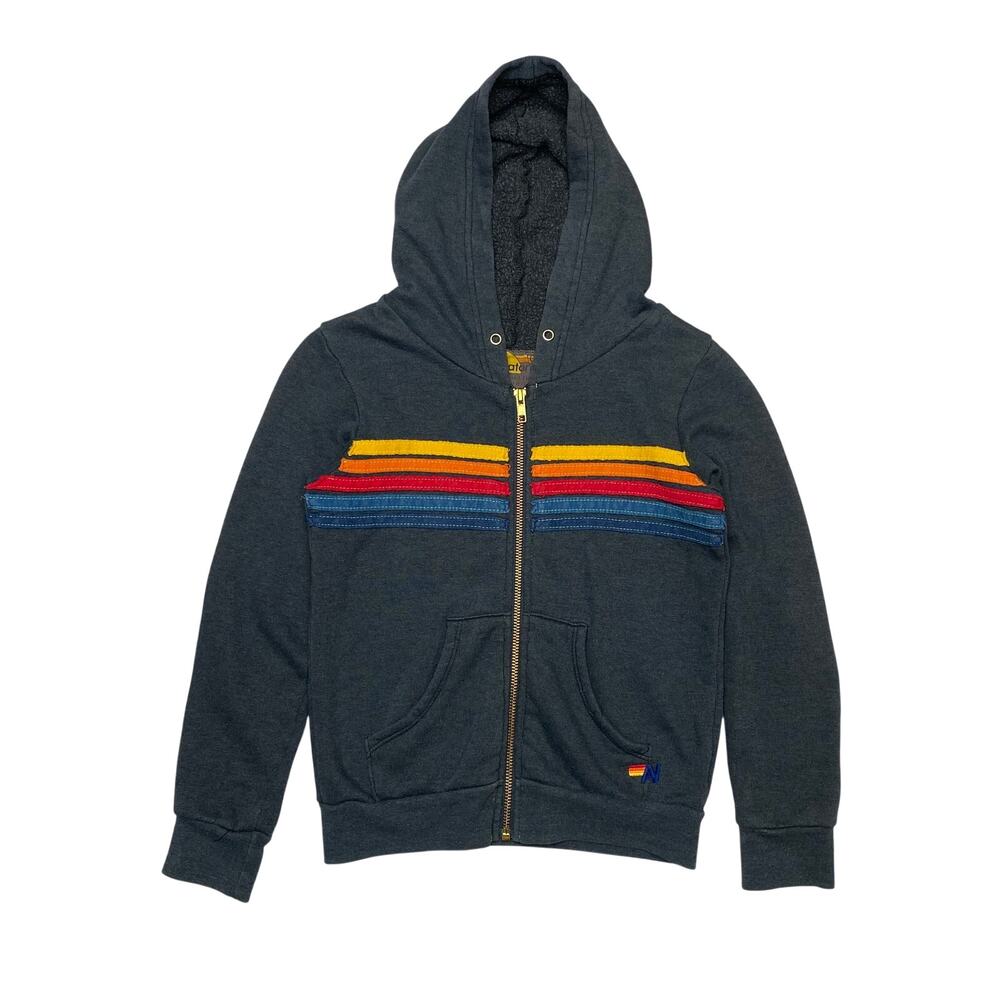 Aviator Nation 5 Stripe Full Zip Hoodie Youth Size 10 Loungewear Retro